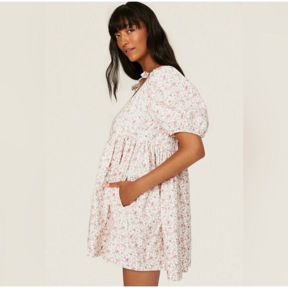 Sandy Liang Hugo Dress Pink/Purple Floral Puff Sleeve Size 6 - Picture 2 of 9